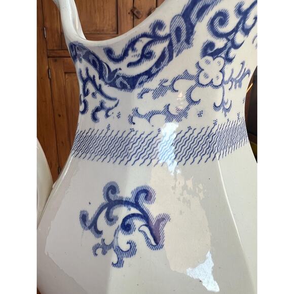 Antique Blue + White Pitcher 11.5" Porcelain Vase Samuel Alcock & Co 1840s - Picture 5 of 9